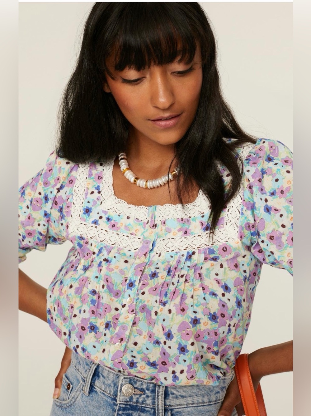 RIXO~Sedona~Pastel Floral Lace Puff Sleeve Blouse~Size 6~$235~